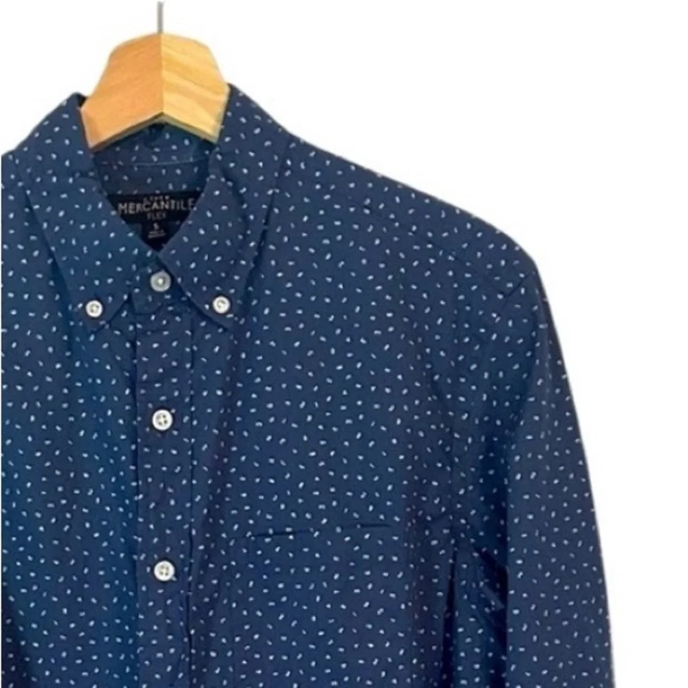 J.Crew Mercantile Flex‎ Button-Up Shirt Men’s Size S Blue Ditsy Numerical Print